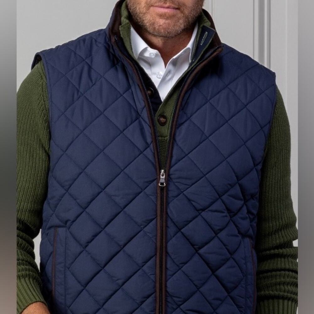 Collars & Co. Voyager Vest w/ Brown Suede Trim l Quilted | Men LG
